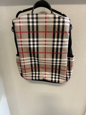 NWOT Plaid Canvas Backpack - Beige/Black/Red